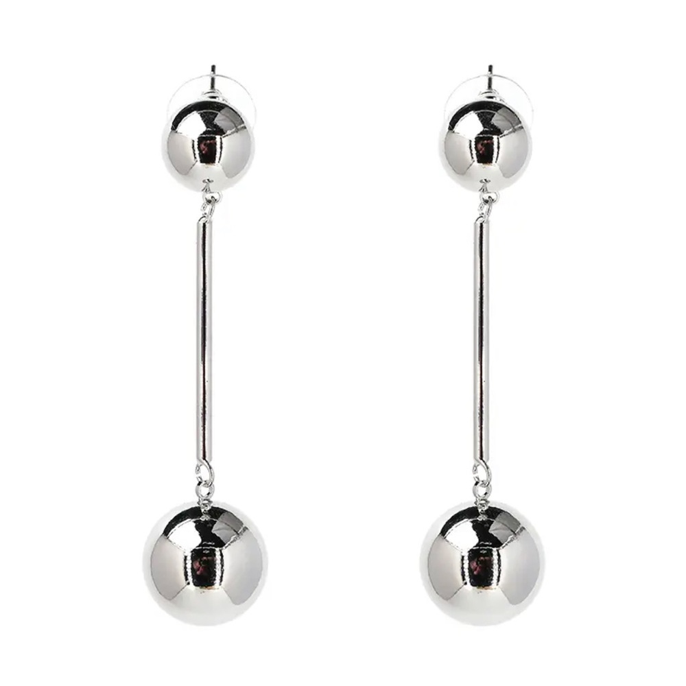 New fashion beads earrings. Long drop style, silver color.